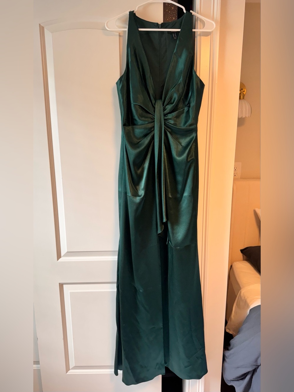Aidan Mattox Emerald Green Satin Maxi Dress